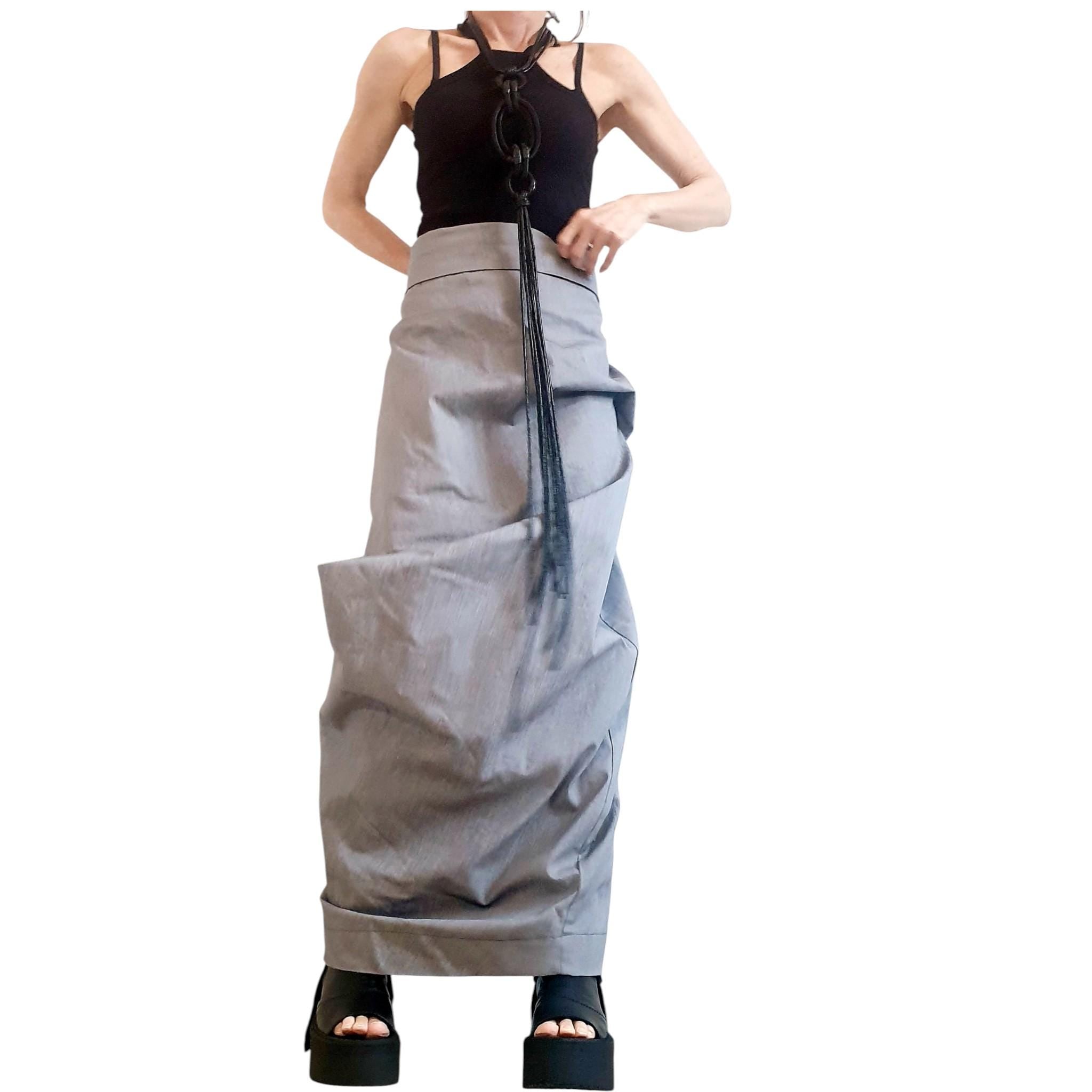 Asymmetric Wrap Maxi Skirt, Gothic A-Line Cocktail Skirt