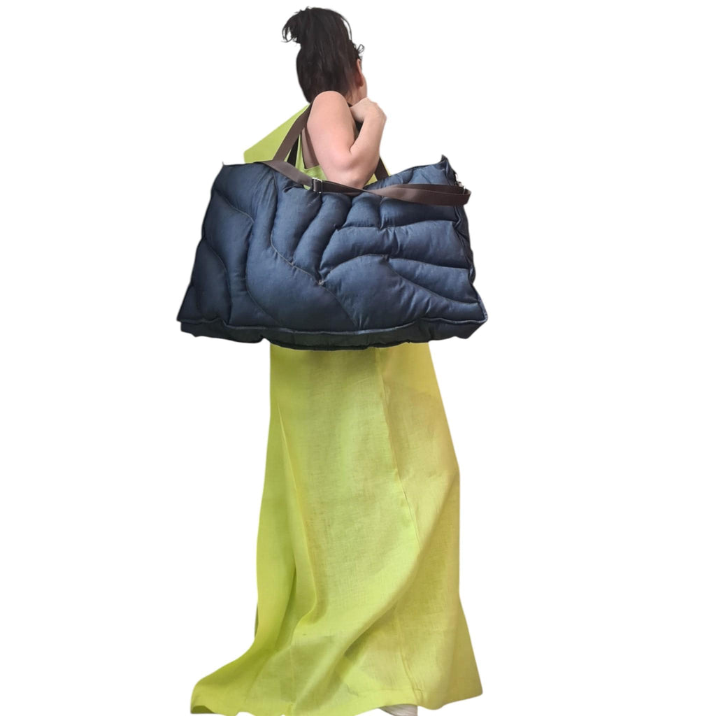 Oversized Quilted Denim Tote Bag, Large Puffer Shoulder Carryall, Puffy Hobo Shopper, Handmade Accessory