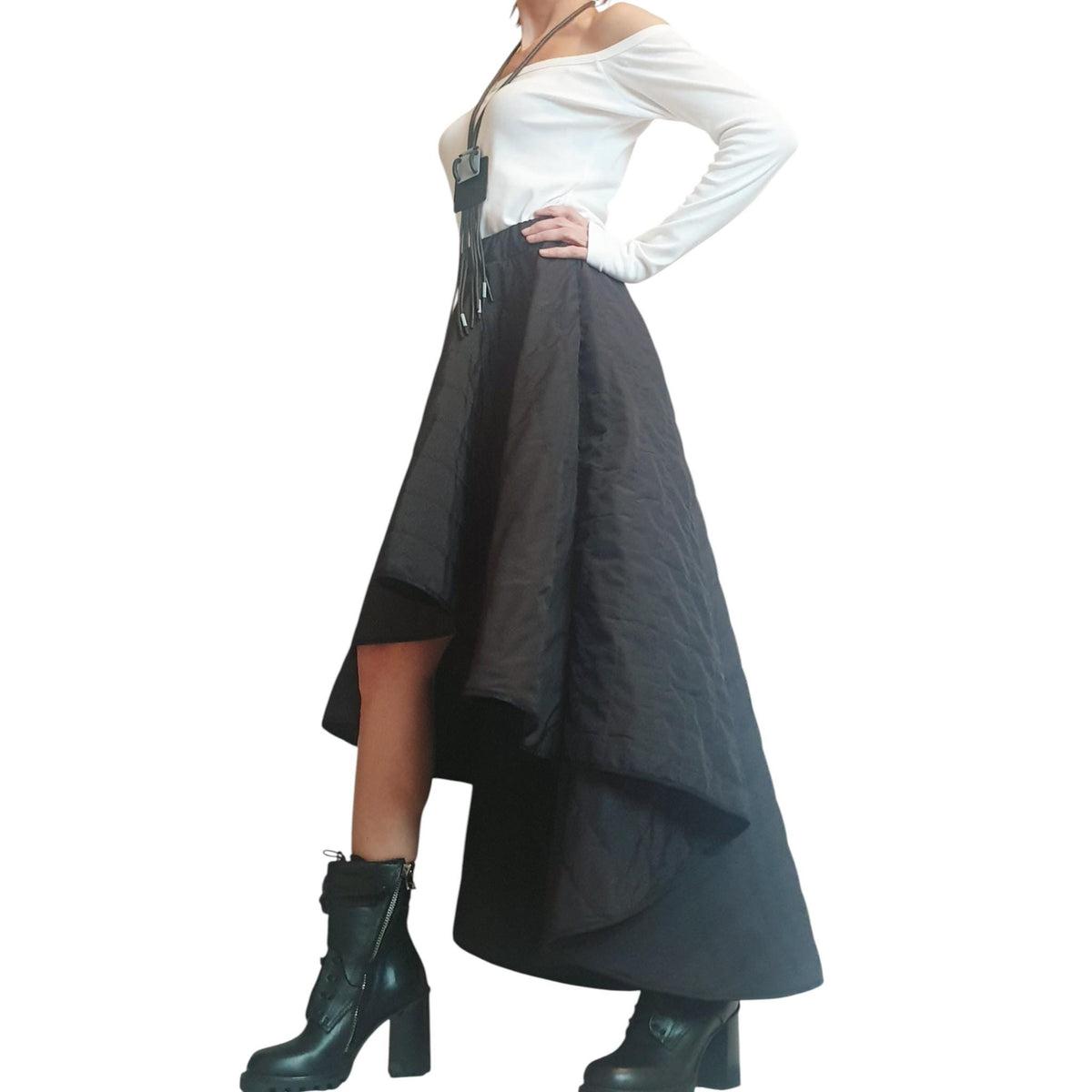 Extravagant Asymmetric Wadding Skirt, Gothic Cocktail Circle Skirt