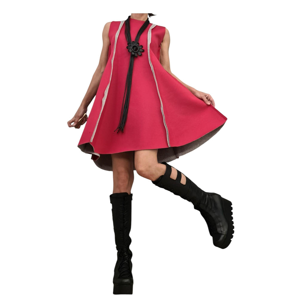 Reversible neoprene dress, two color sleeveless mini, flared silhouette, plus size women clothing