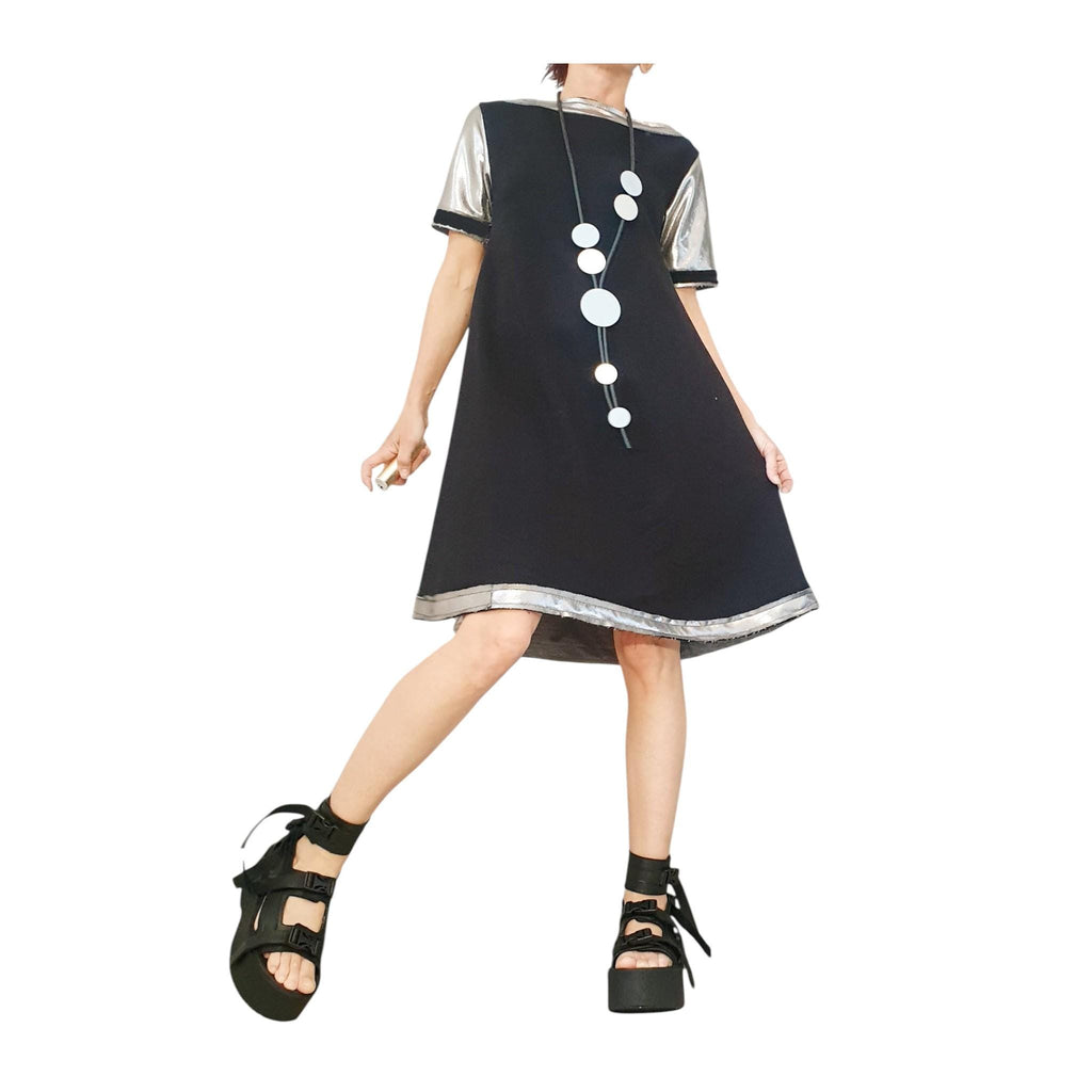 Black Silver Extravagant Dress, , Loose Deconstructed Tunic, Plus Size Clothing