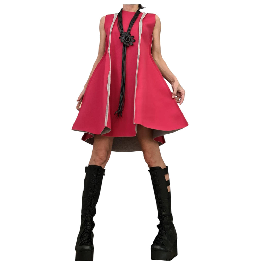 Reversible neoprene dress, two color sleeveless mini, flared silhouette, plus size women clothing
