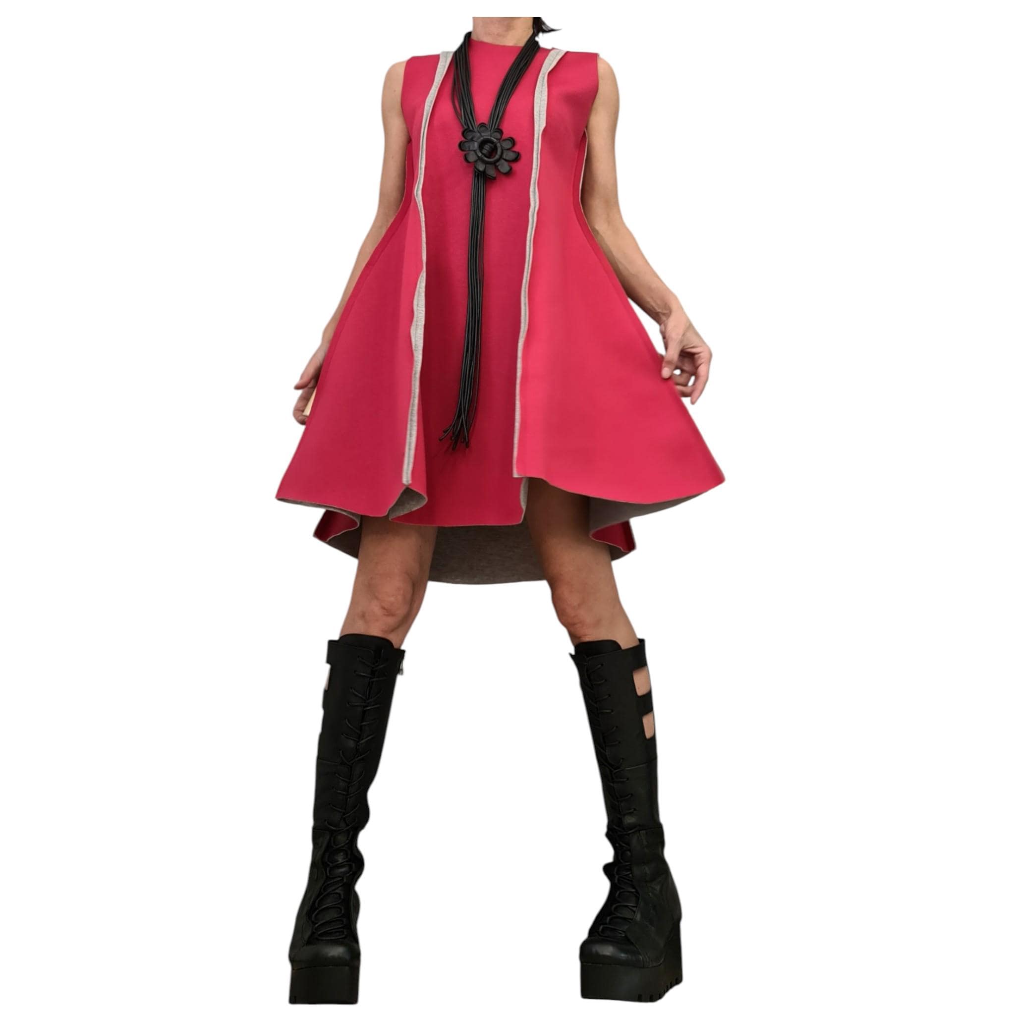 Reversible neoprene dress, two color sleeveless mini, flared silhouette, plus size women clothing