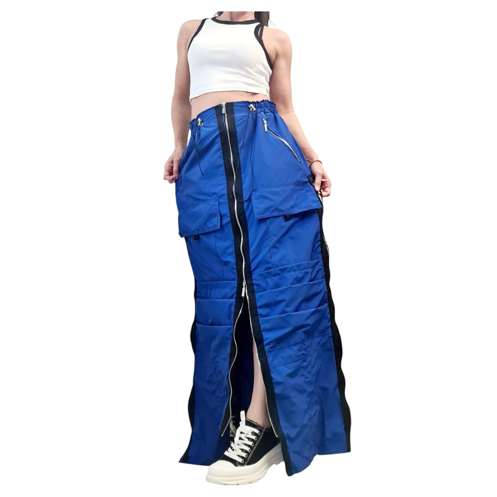 Green Cargo Maxi Skirt with Zippers, Oversized Streetwear Clothing, Techwear Style