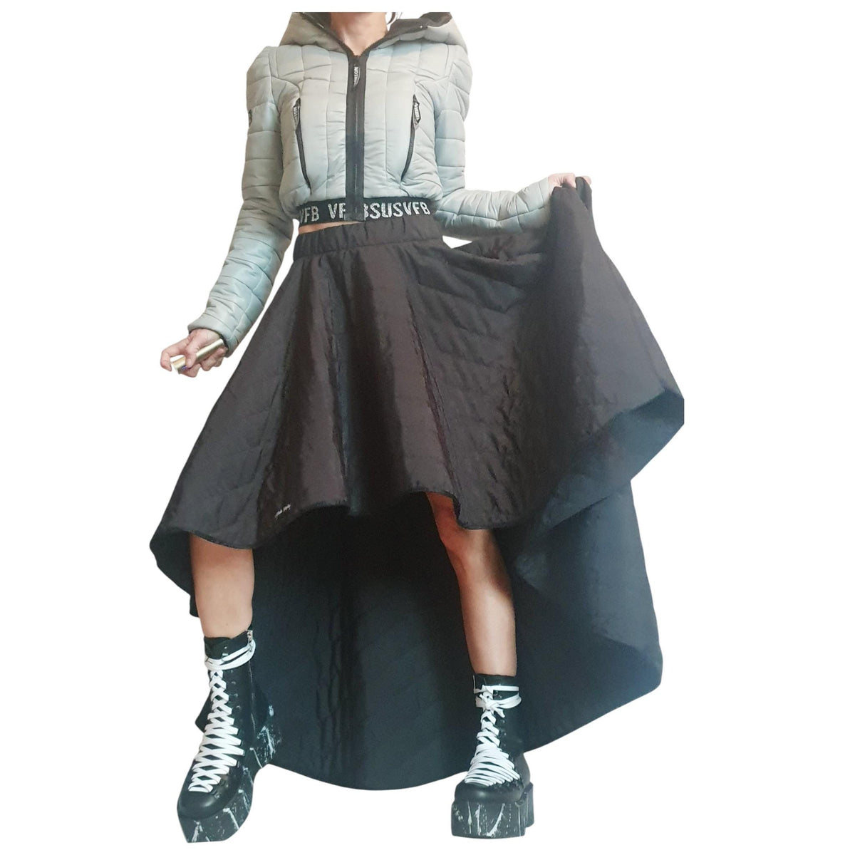 Extravagant Asymmetric Wadding Skirt, Gothic Cocktail Circle Skirt