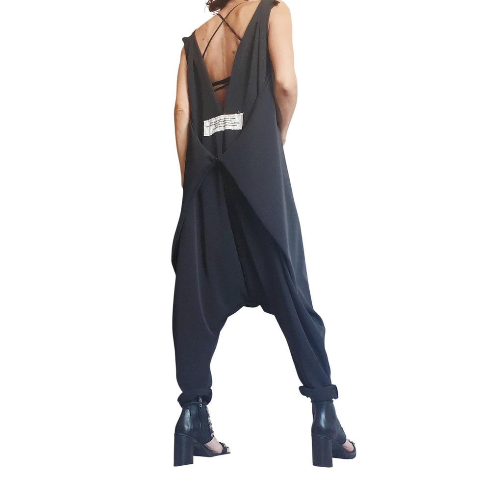 Black Asymmetric Wide Leg Jumpsuit | Sleeveless Harem Fit | Fashion for Women | Avant Garde Style