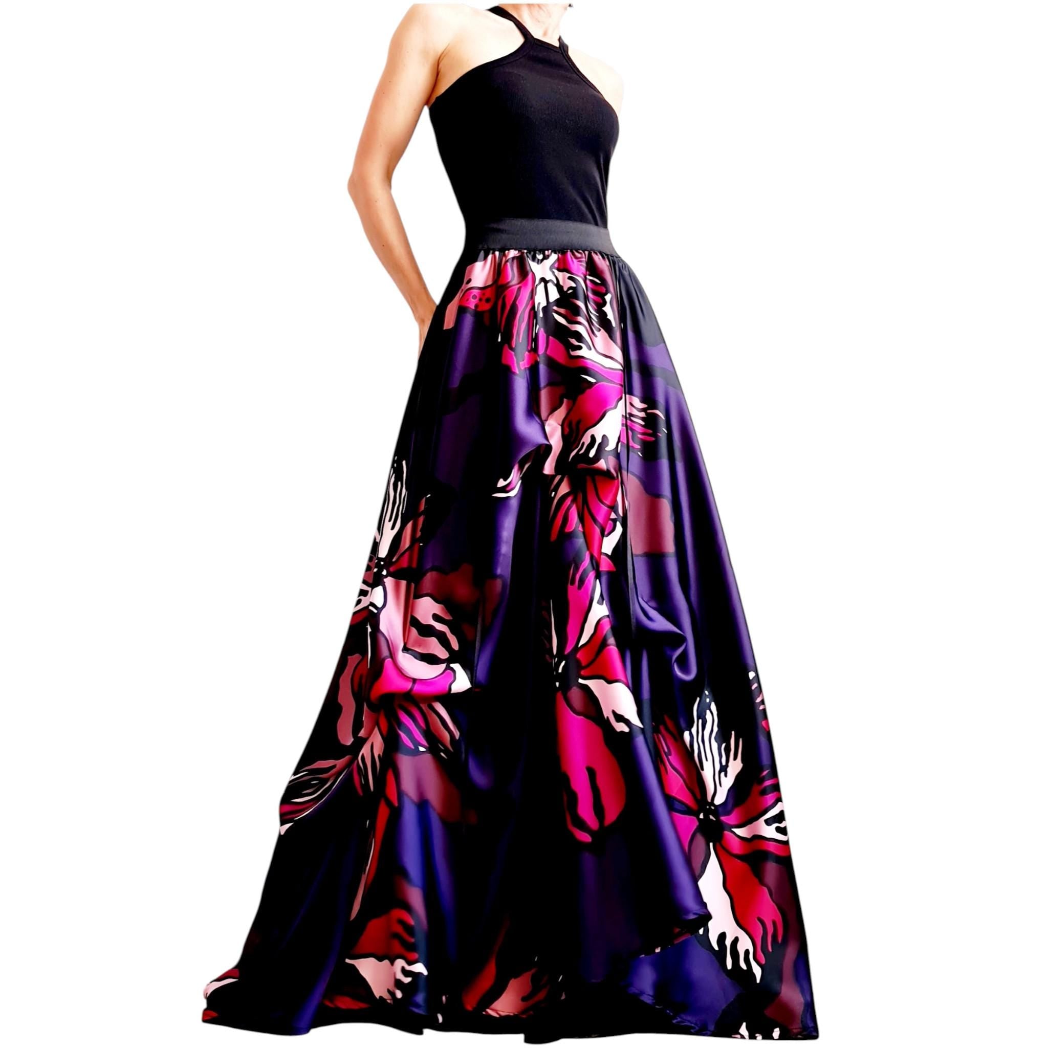 Satin Floral Tulle Bottom, Avant Garde Cocktail Artwear, Statement Party Piece