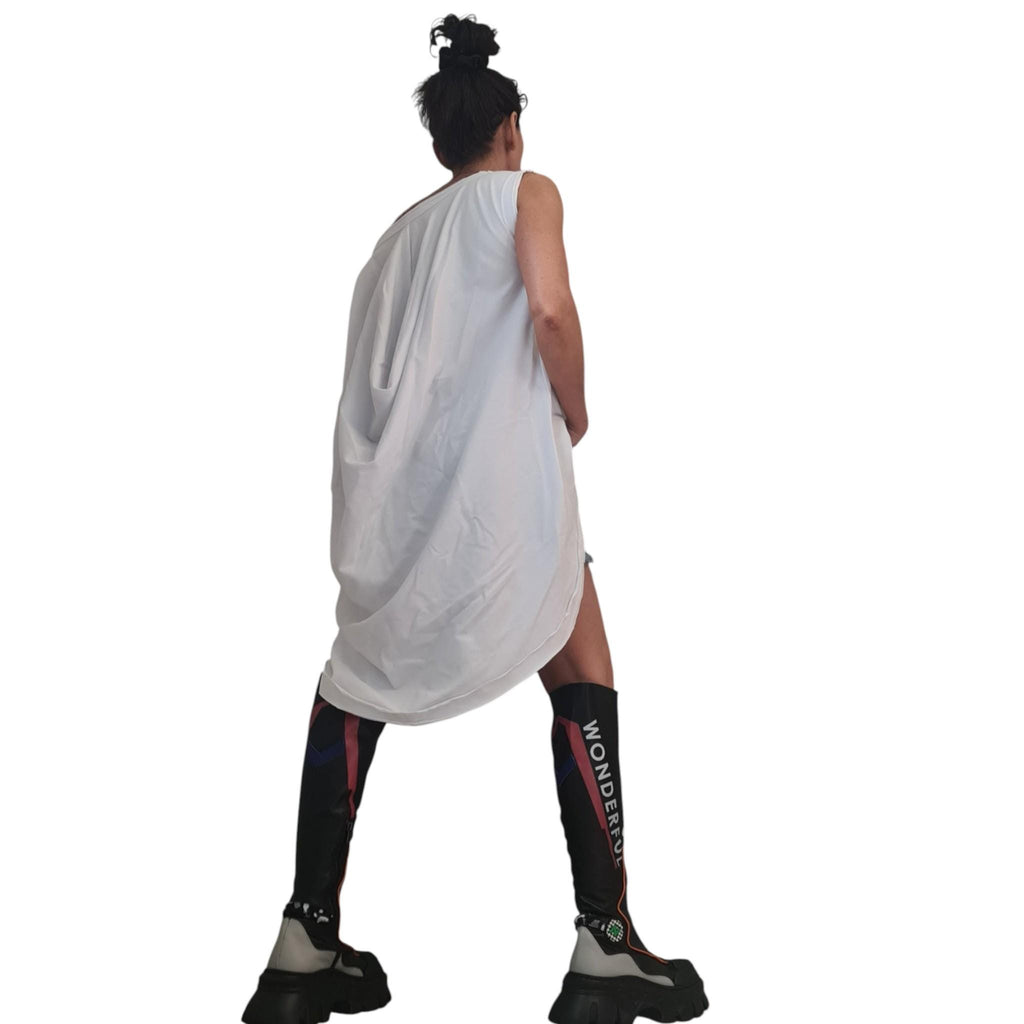 White asymmetric tunic, sleeveless cotton top, oversized loose fit women clothing