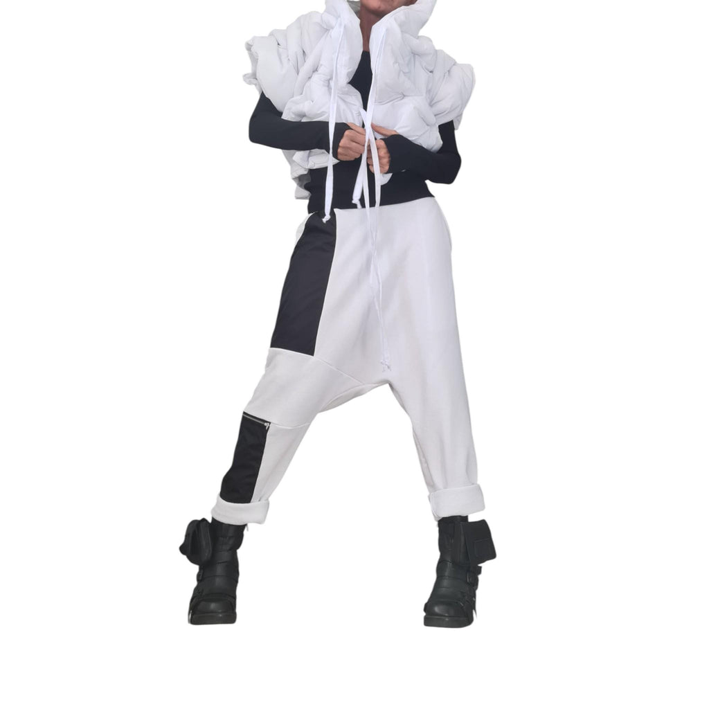White Ruched Puffer Jacket, Oversized Sleeveless Winter Coat, Quilted Plus Size Vest