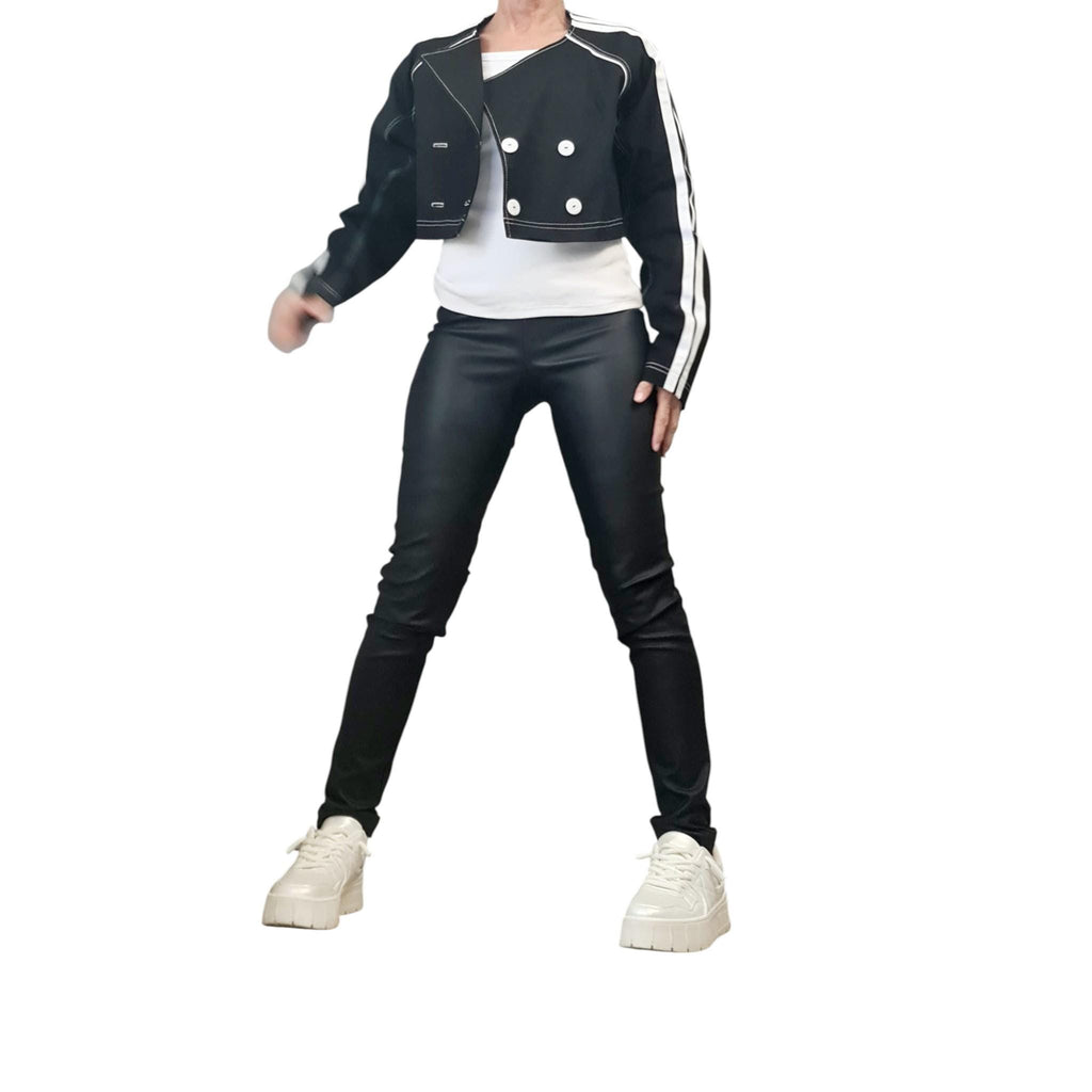 Avant-Garde Denim Trenchcoat Set, Two-Piece Hooded Vest and Cropped Jacket, Black Layered Streetwear, Unisex Statement Outerwear