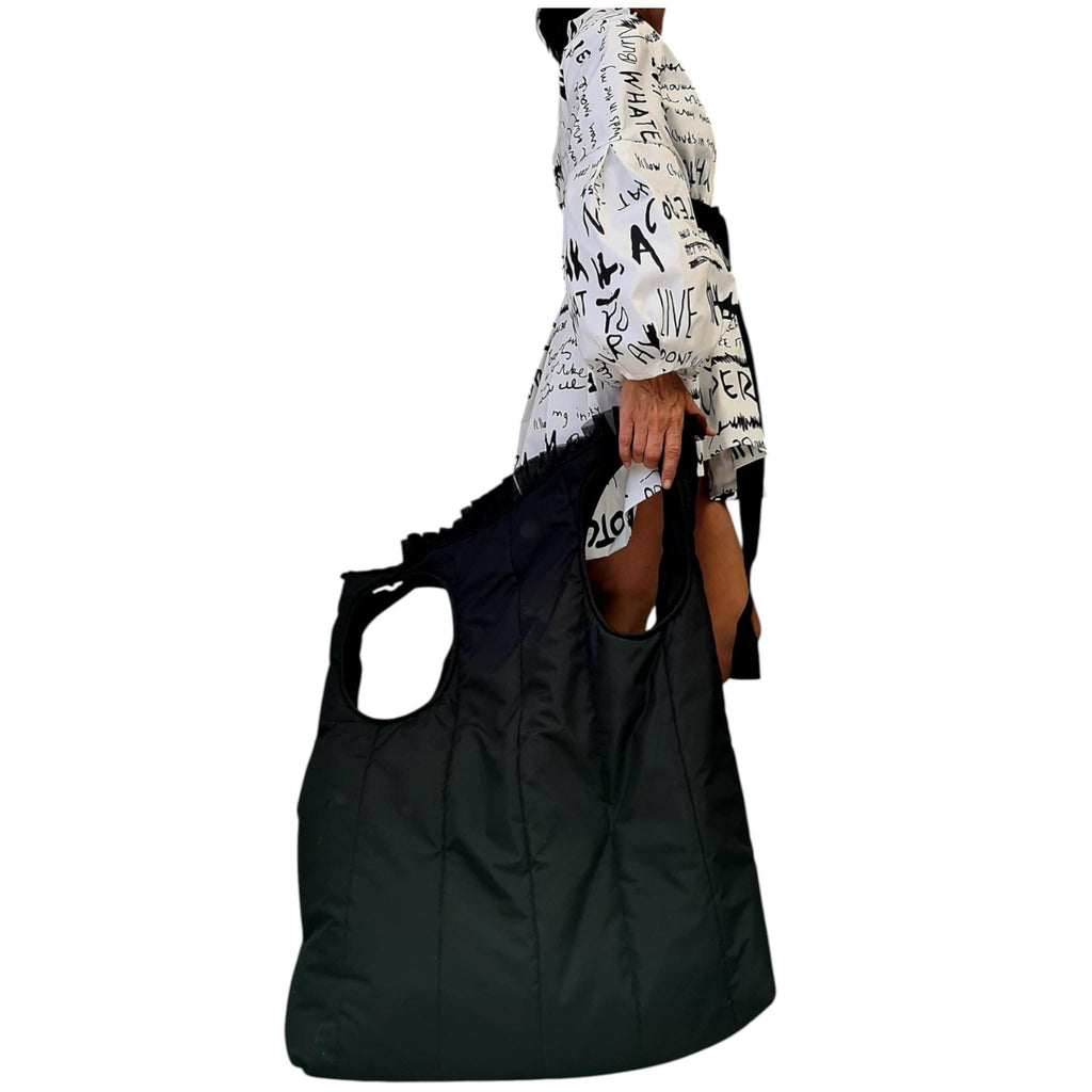Extravagant Black Quilted Bag, Oversize Puffy Avantgarde Backpack