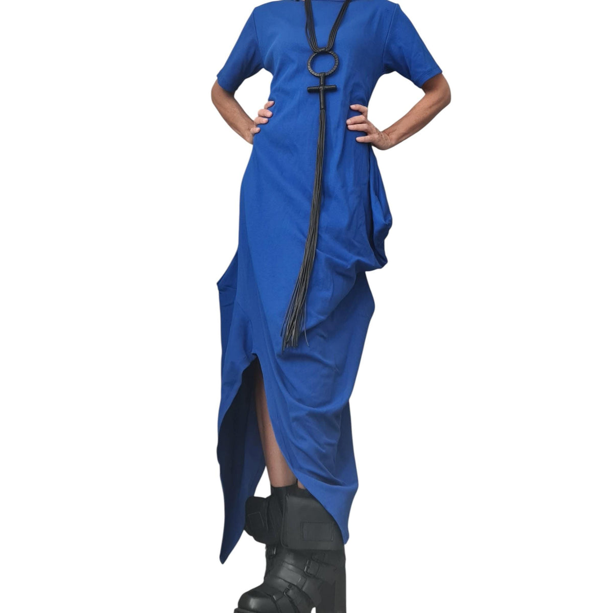 Yellow Cotton Rib Maxi Dress, Asymmetric Avant Garde Dress, Plus Size Clothing