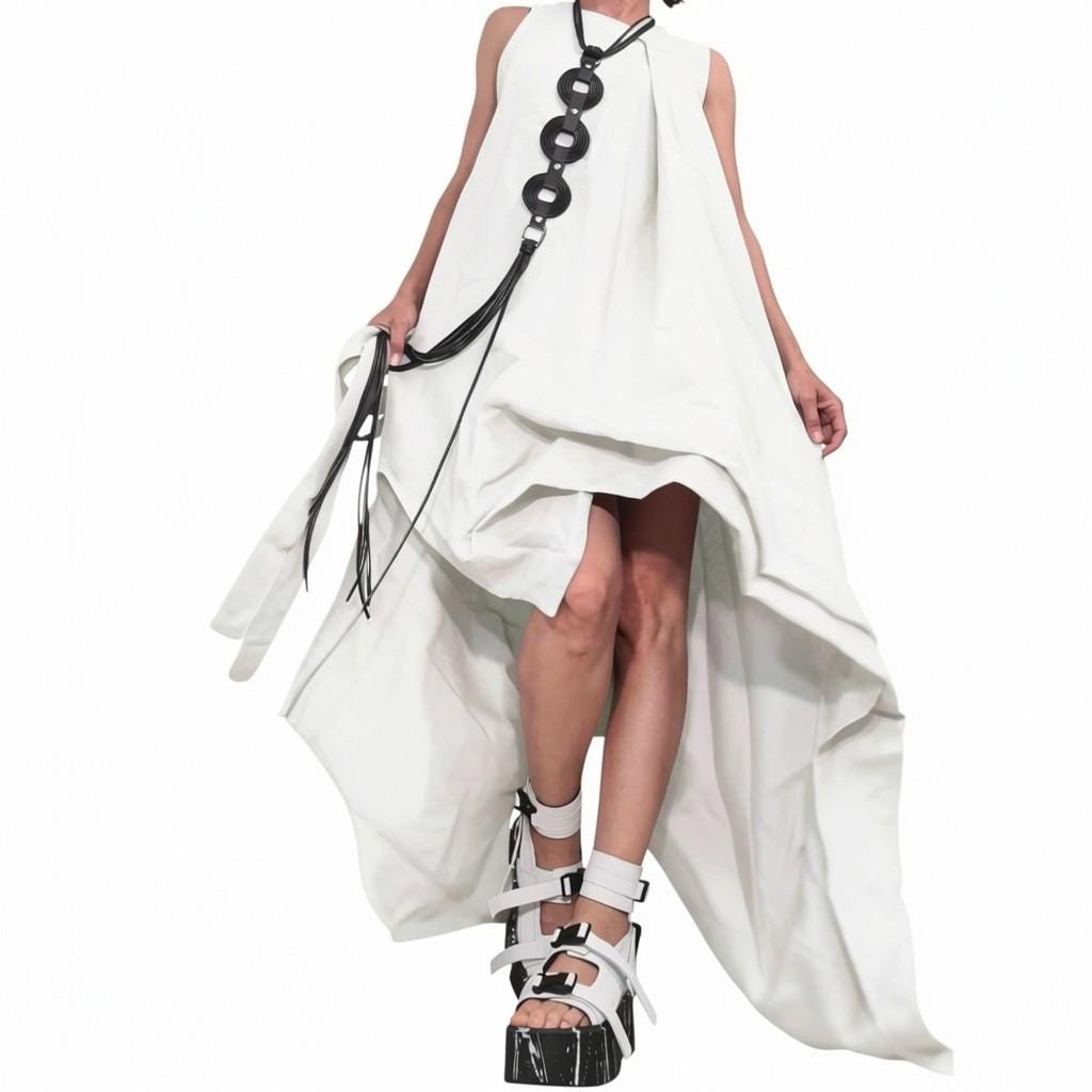 Boho Linen Wedding Dress, White Asymmetrical Maxi Dress, Alternative Bridal Outfit