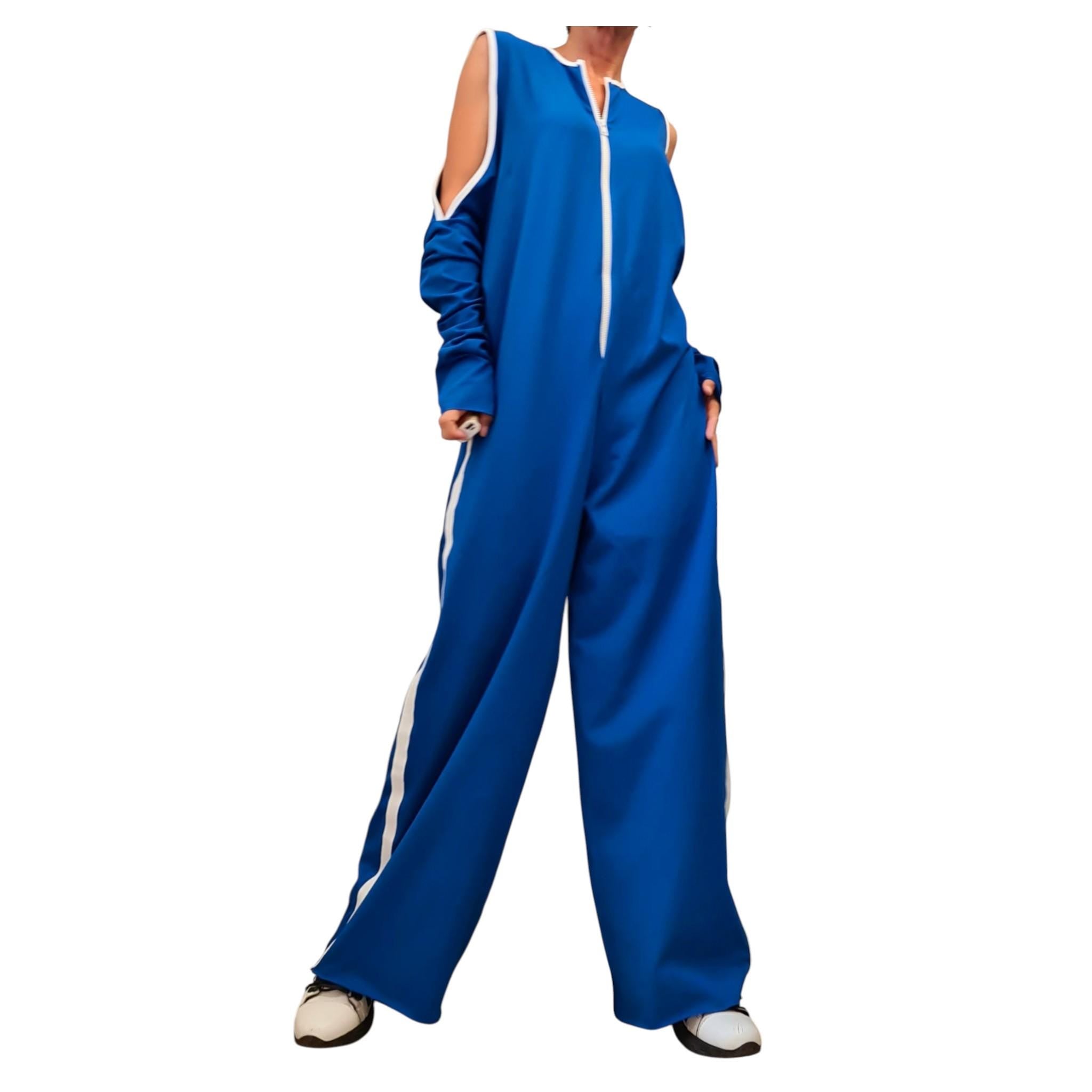Blue Wide Leg Jumpsuit, Harem Overall, Sleeveless Design, Asymmetric Clothing, Plus Size Outfit