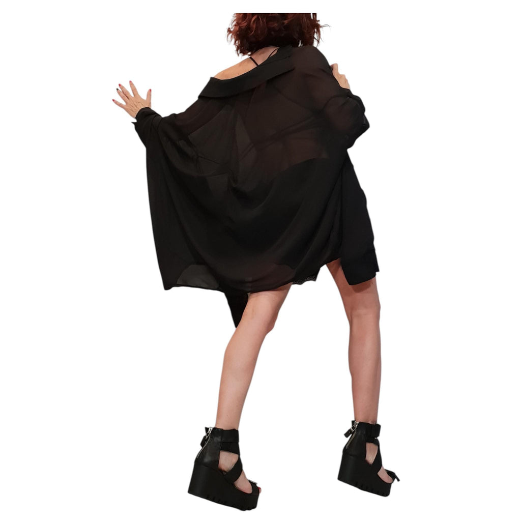 Chiffon Extravagant Shirt, Four Sleeves, Loose Gothic Tunic, Oversized See Through Top
