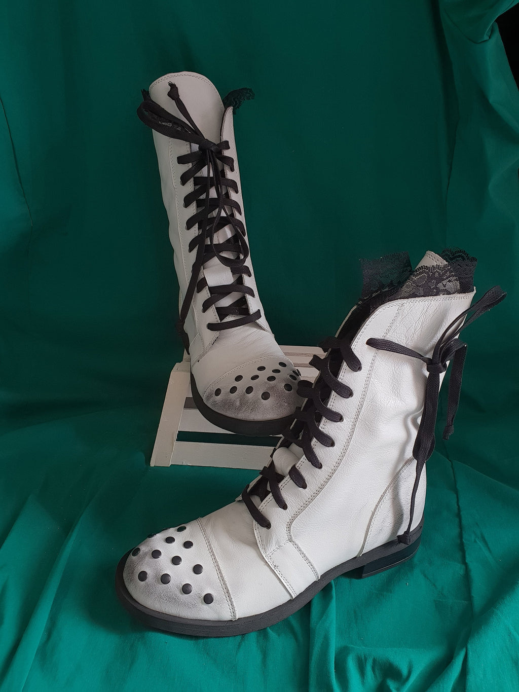 Women White Leather Boots, Ankle Weding Shoes