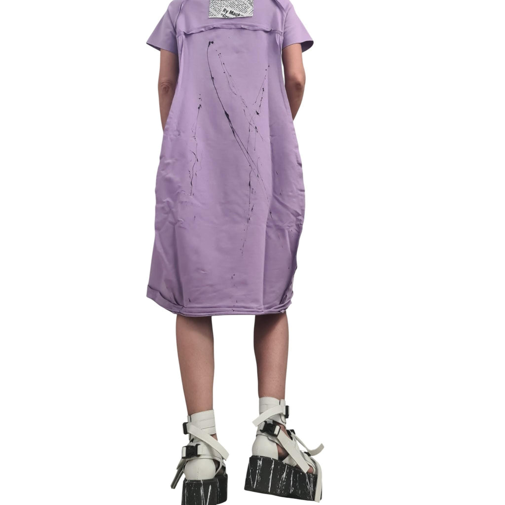Lavender French Terry Off Shoulder Asymmetric Dress, Plus Size Clothing