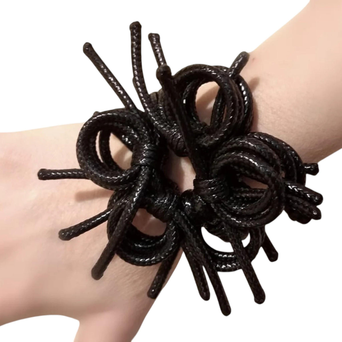 Handmade Black Flower Bracelet, Art Extravagant Synthetic Ties Jewelry