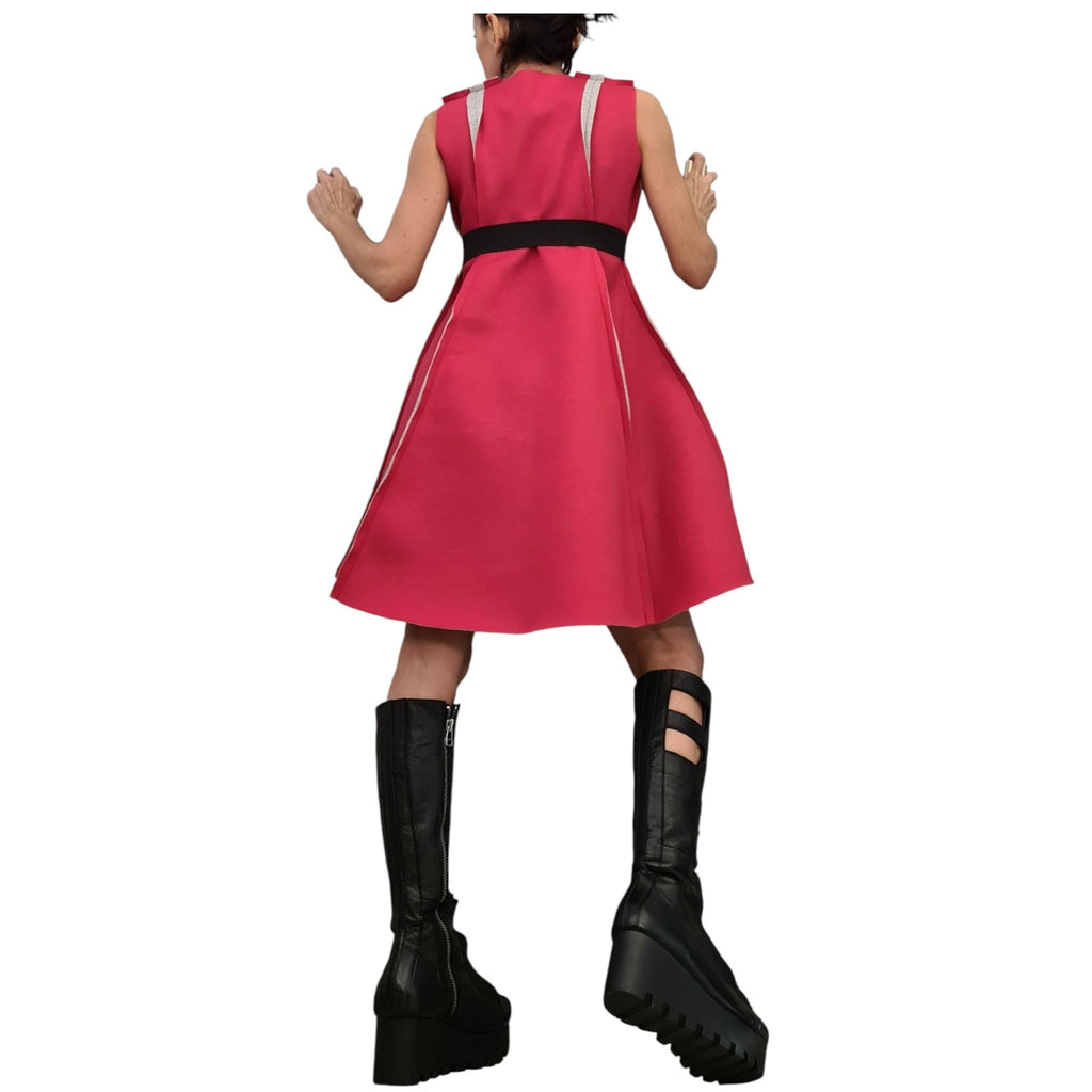Reversible neoprene dress, two color sleeveless mini, flared silhouette, plus size women clothing