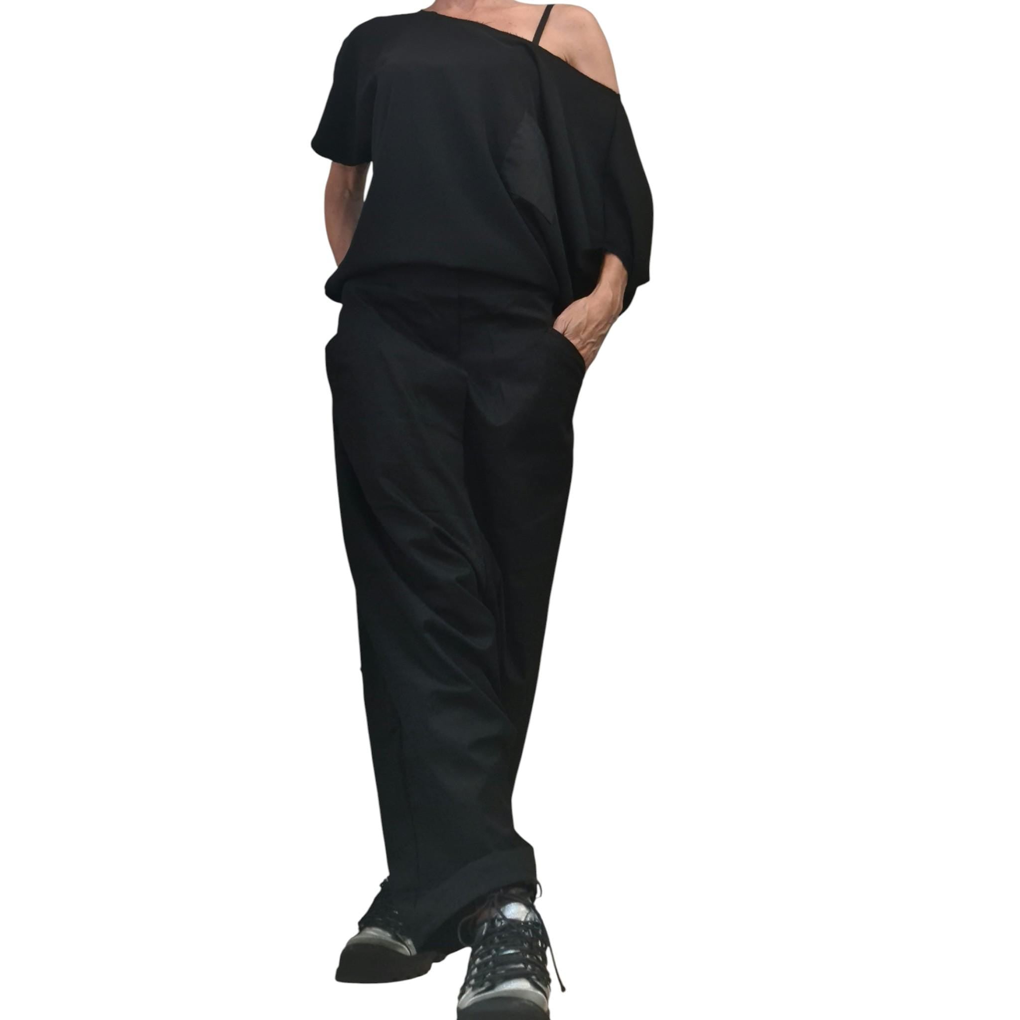 Black Gothic Jumpsuit – Oversized Harem Romper, Open Back