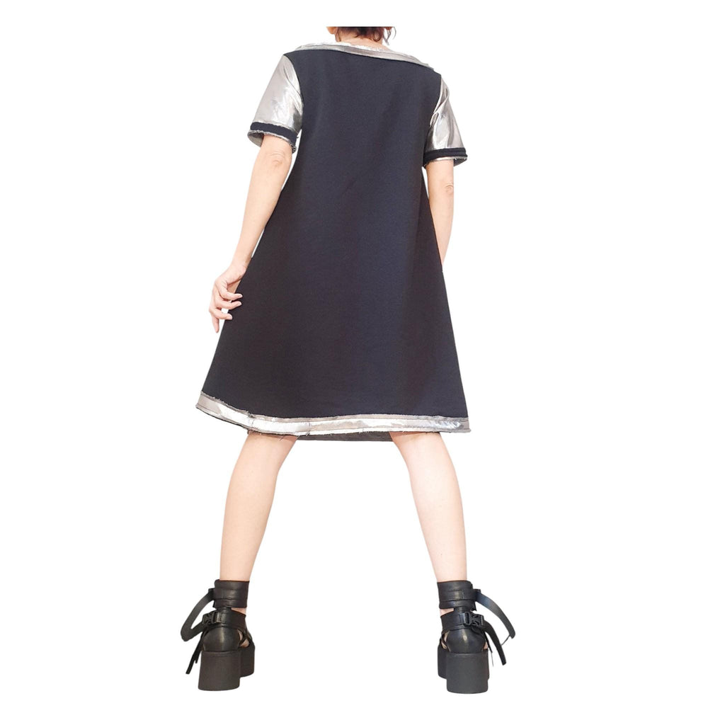 Black Silver Extravagant Dress, , Loose Deconstructed Tunic, Plus Size Clothing