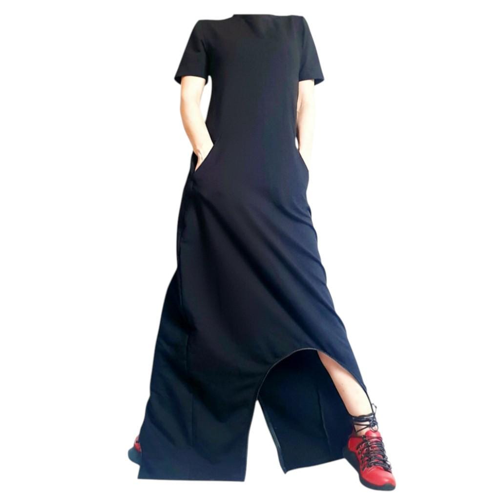 Black Convertible Jumpsuit Dress, Asymmetric Harem Overall, Plus Size Clothing, Women Outfit