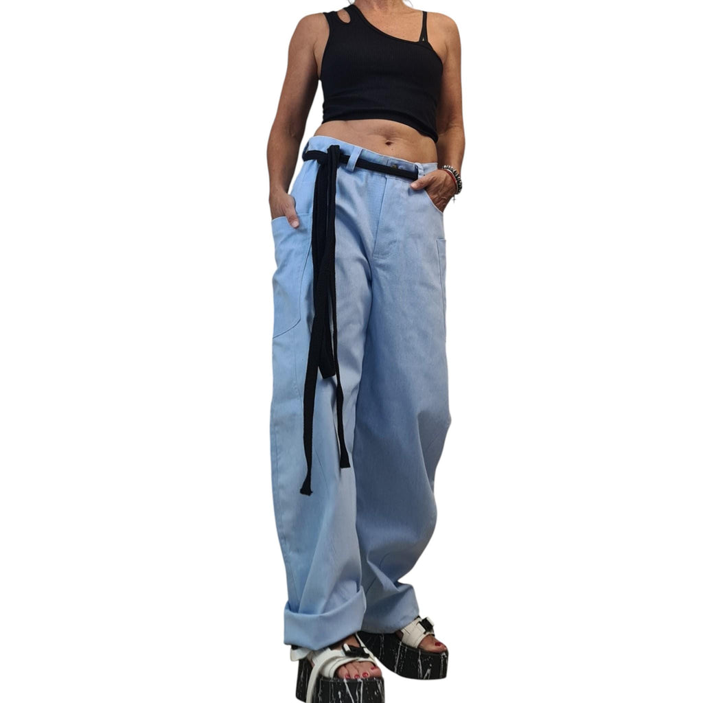 Light Blue Balloon Denim Pants, Wide Leg Barrel Jeans