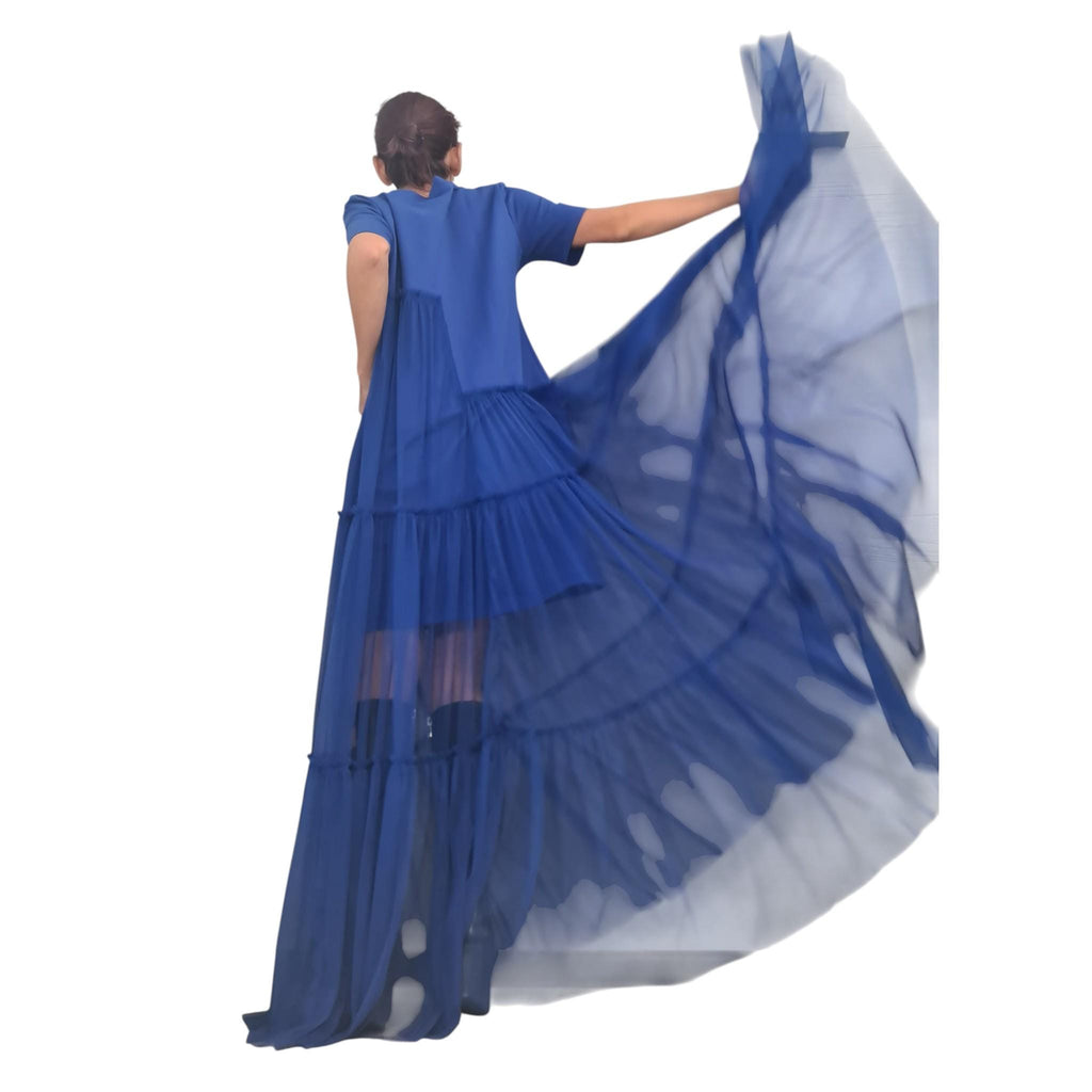 Royal Blue Tulle Dress, Asymmetrical High Low Maxi, Oversized Loose Fit for Women