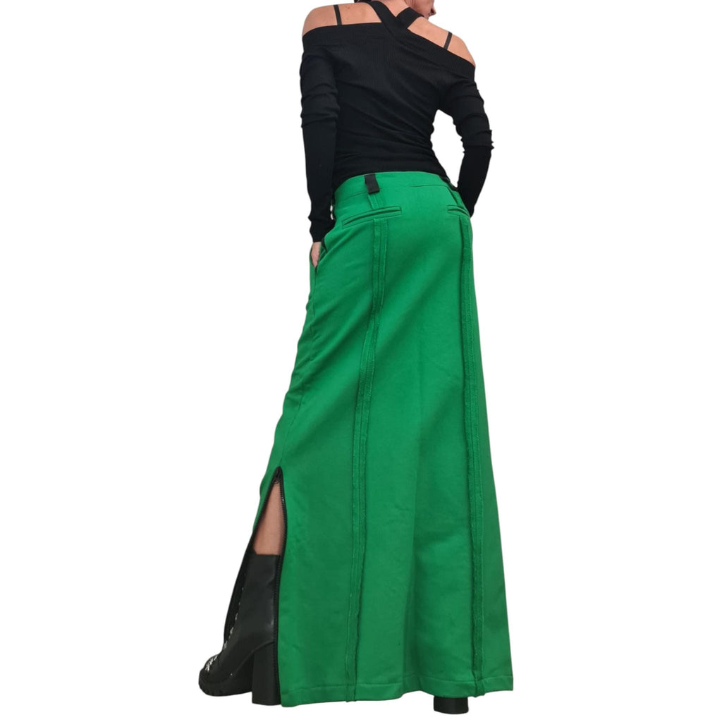 White Maxi Cotton Skirt for Women, Outer Seam, Black Ziperr Detail
