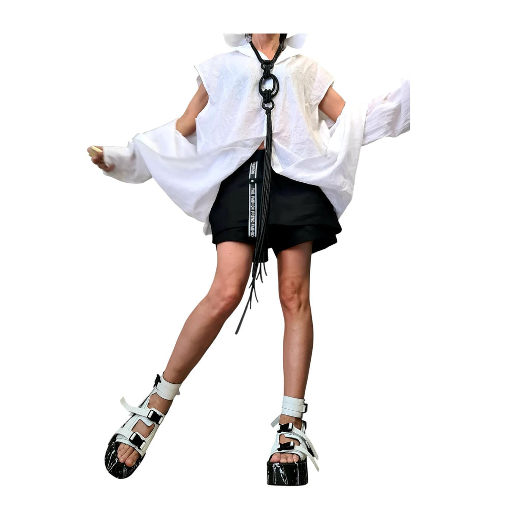 White Linen Deconstructed Shirt Dress, Convertible Tunic, Asymmetric Top for Women