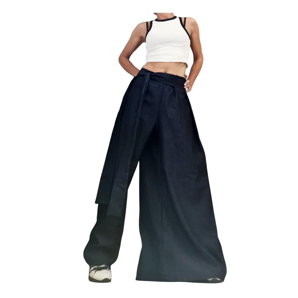 Asymmetrical Denim Pants, Wide Leg Jeans, Avant Garde Denim Trousers, Loose Women Bottoms