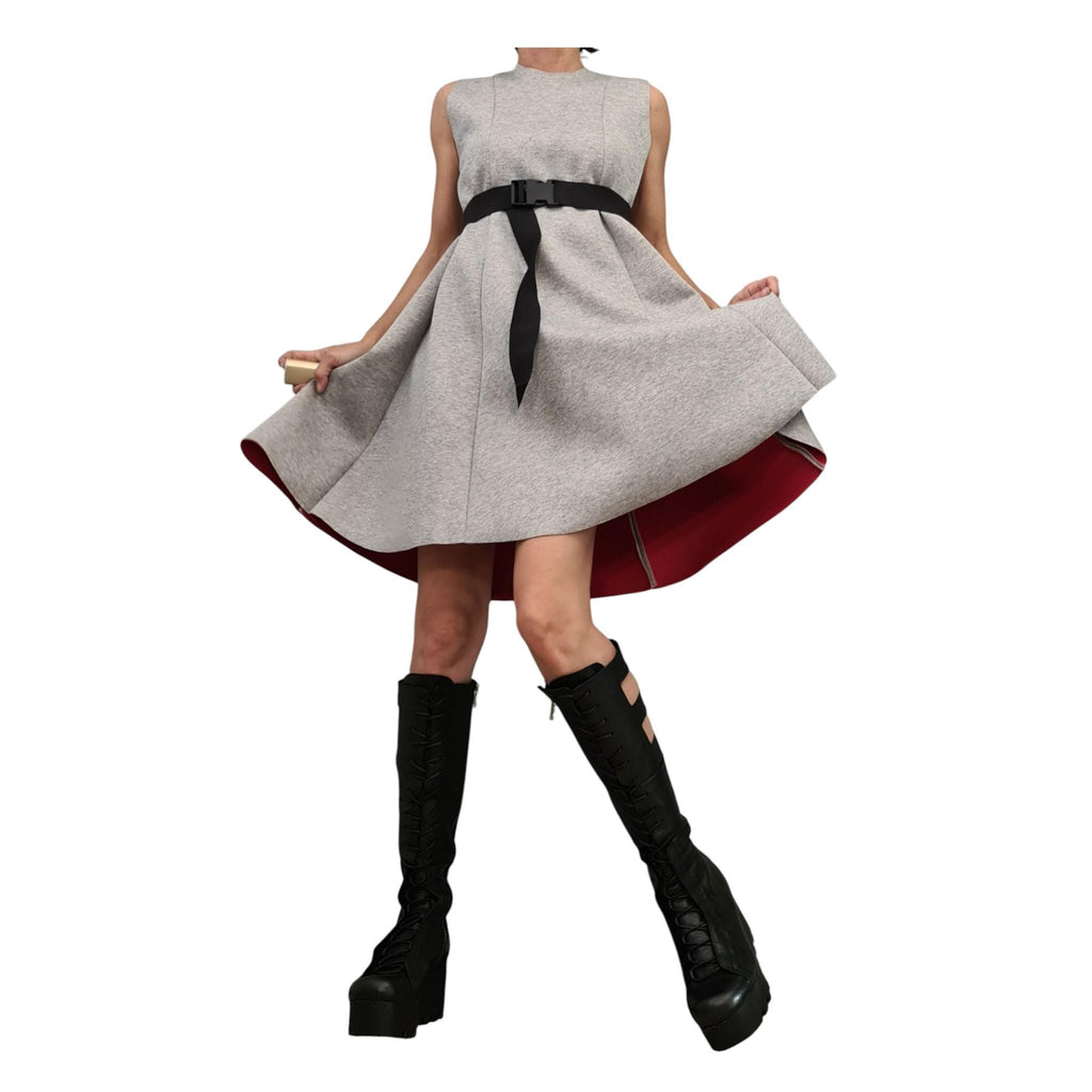 Reversible neoprene dress, two color sleeveless mini, flared silhouette, plus size women clothing