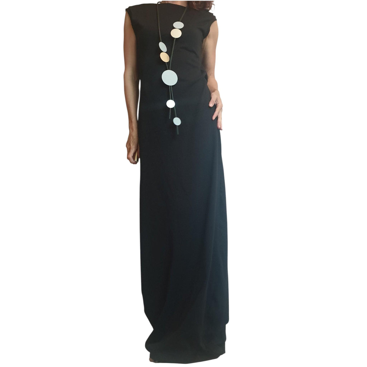 Black Gothic Maxi Dress Open Back Cotton French Terry Sleeveless Long Dress Women