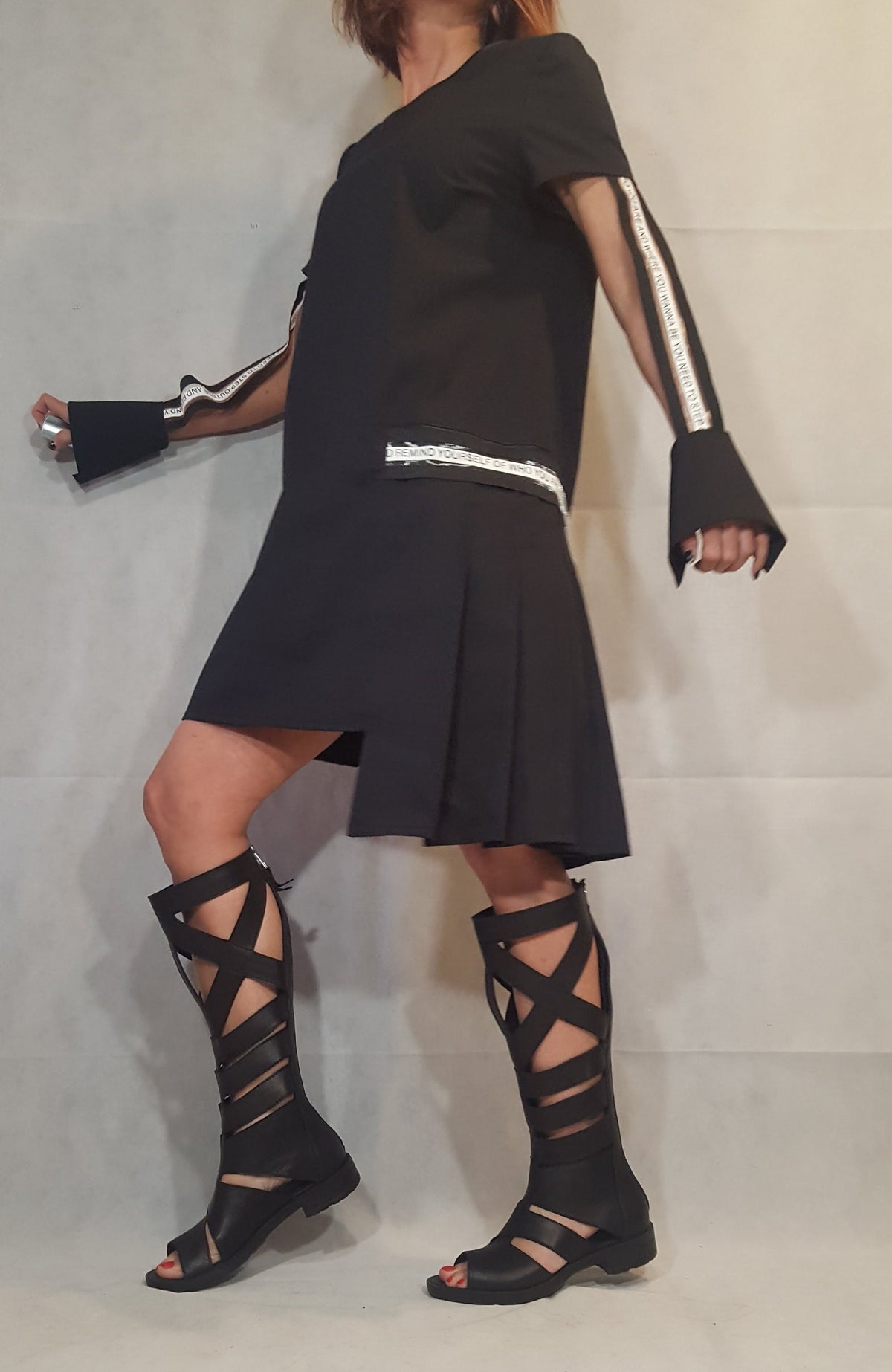 Black Asymmetric Dress, Gothic Tunic, Short Long Sleeve