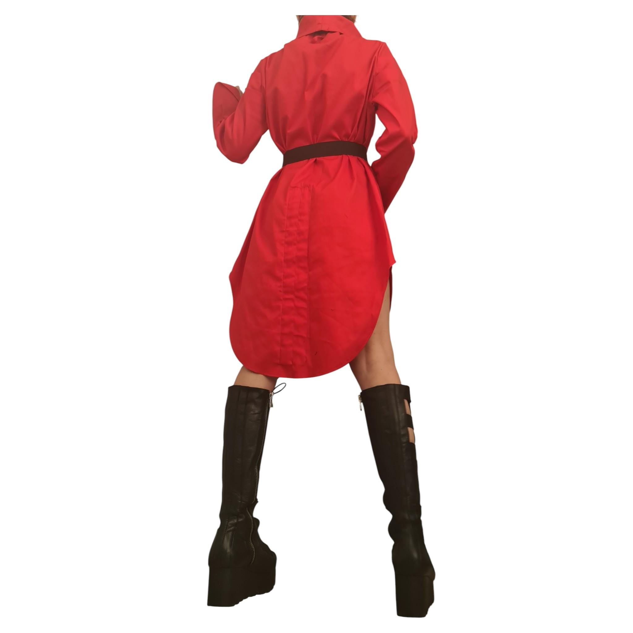 Red Asymmetric Shirt, Designer Oversized Tunic Avant Garde Clothing, Dress for Women
