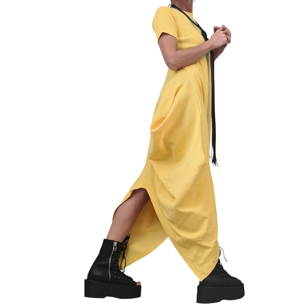 Royal Blue Cotton Rib Maxi Dress, Asymmetric Avant Garde Dress, Plus Size Kaftan