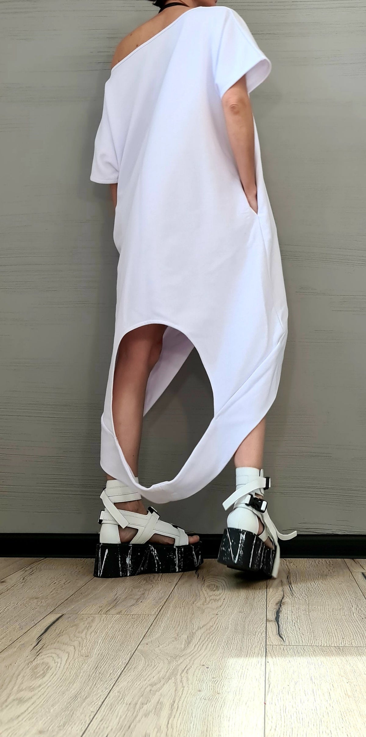 Extravagant Asymmetric Cotton Tunic, Oversize Sleeveless Dress