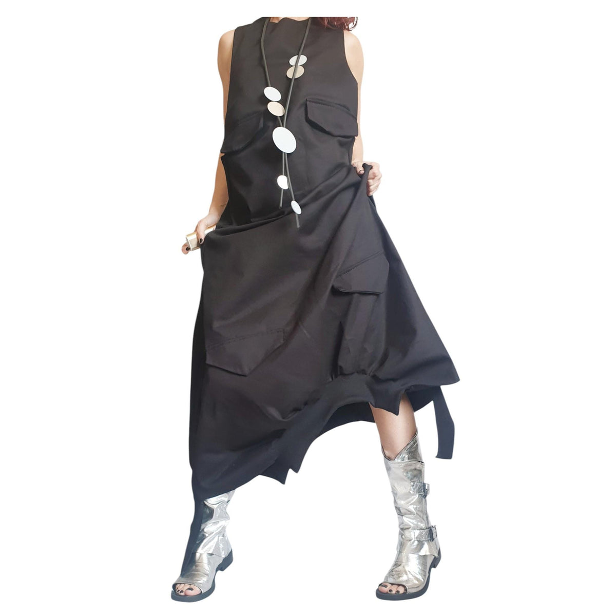 Military Green Long Dress | Cargo Pocket Accents | women’s clothing | statement