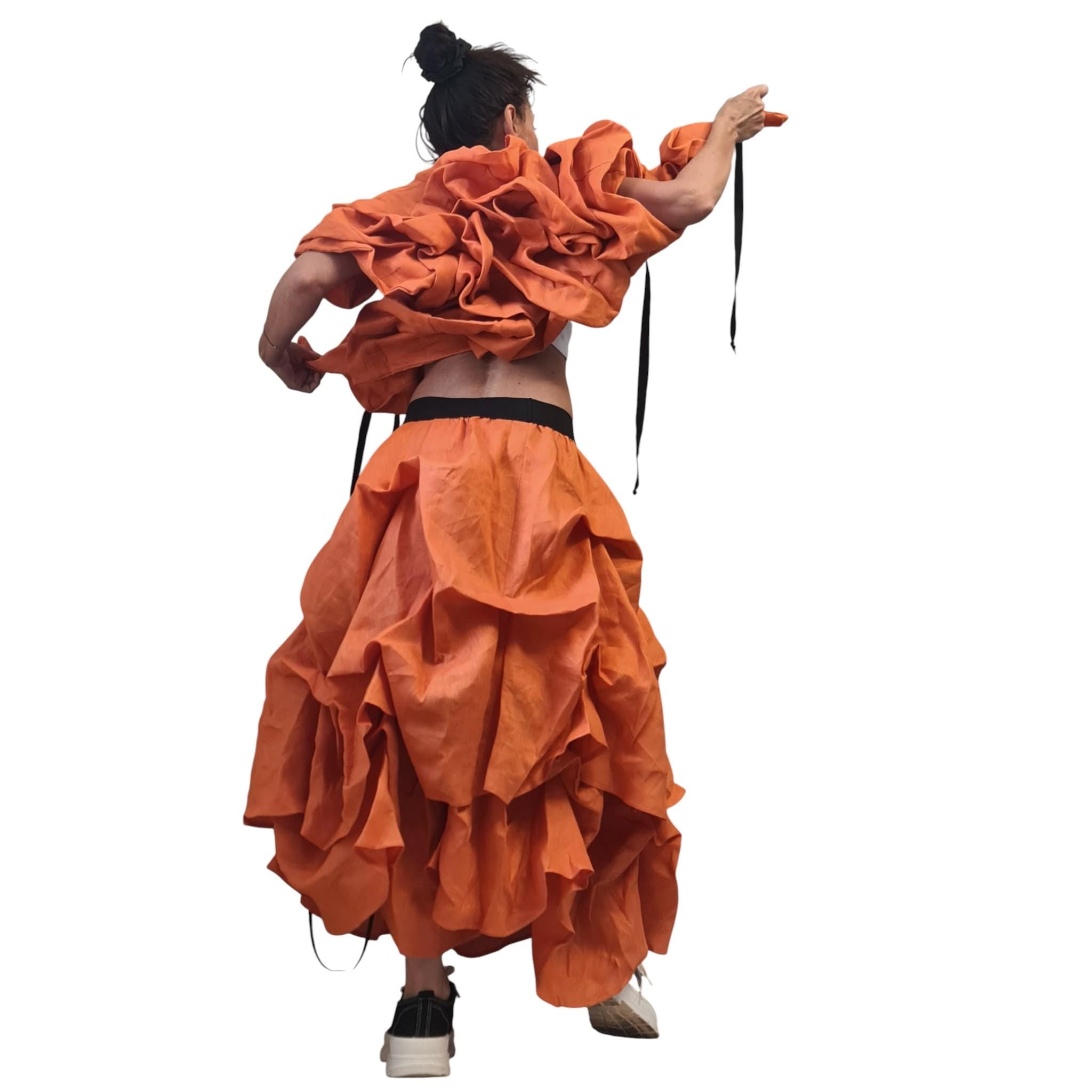 Orange Sleeveless Linen Jacket for Women, Short Cropped Asymmetric Jacket, Handmade Clothing