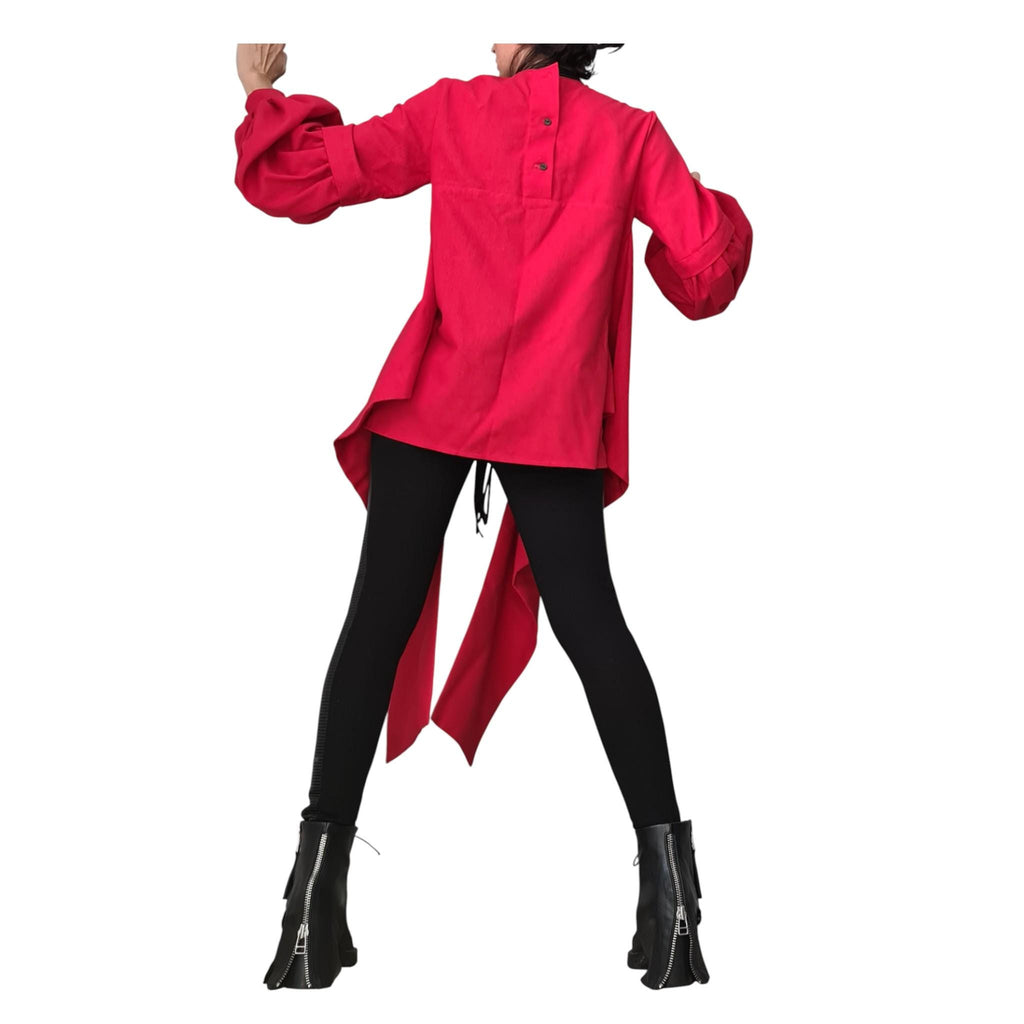 Red Linen Asymmetric Shirt, Oversize Tunic Top, Loose Tunic, Boho Style