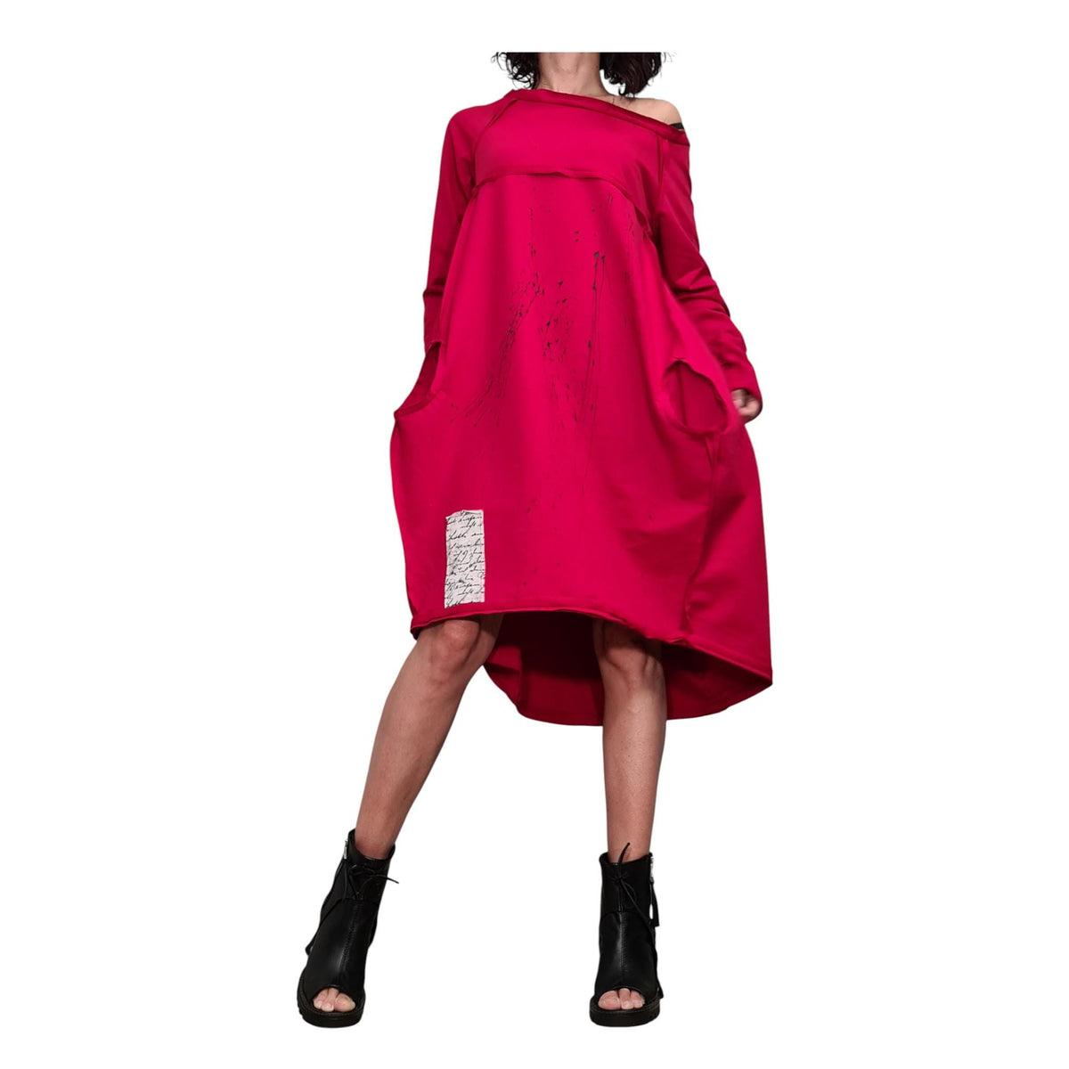 Green French Terry One Shoulder Tunic, Asymmetric Oversized Sweatshirt Dress, Long Sleeve