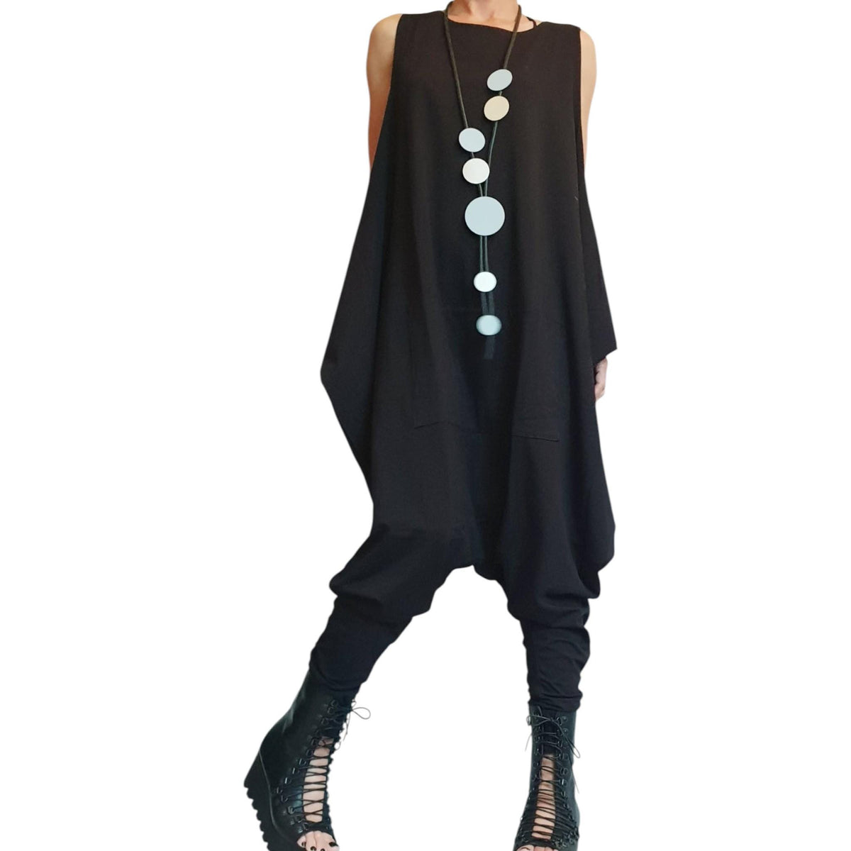Black Cotton Harem Jumpsuit, Drop Crotch Oversize Jumpsuit, Plus Size, Urban Gothic, Women Overall