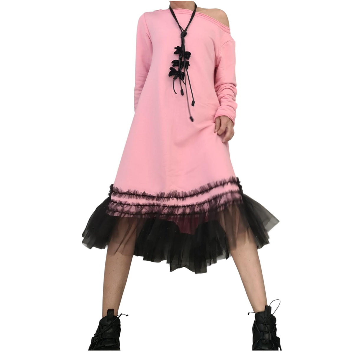 Baby Pink Loose Cotton Tulle Dress, Oversize Tunic