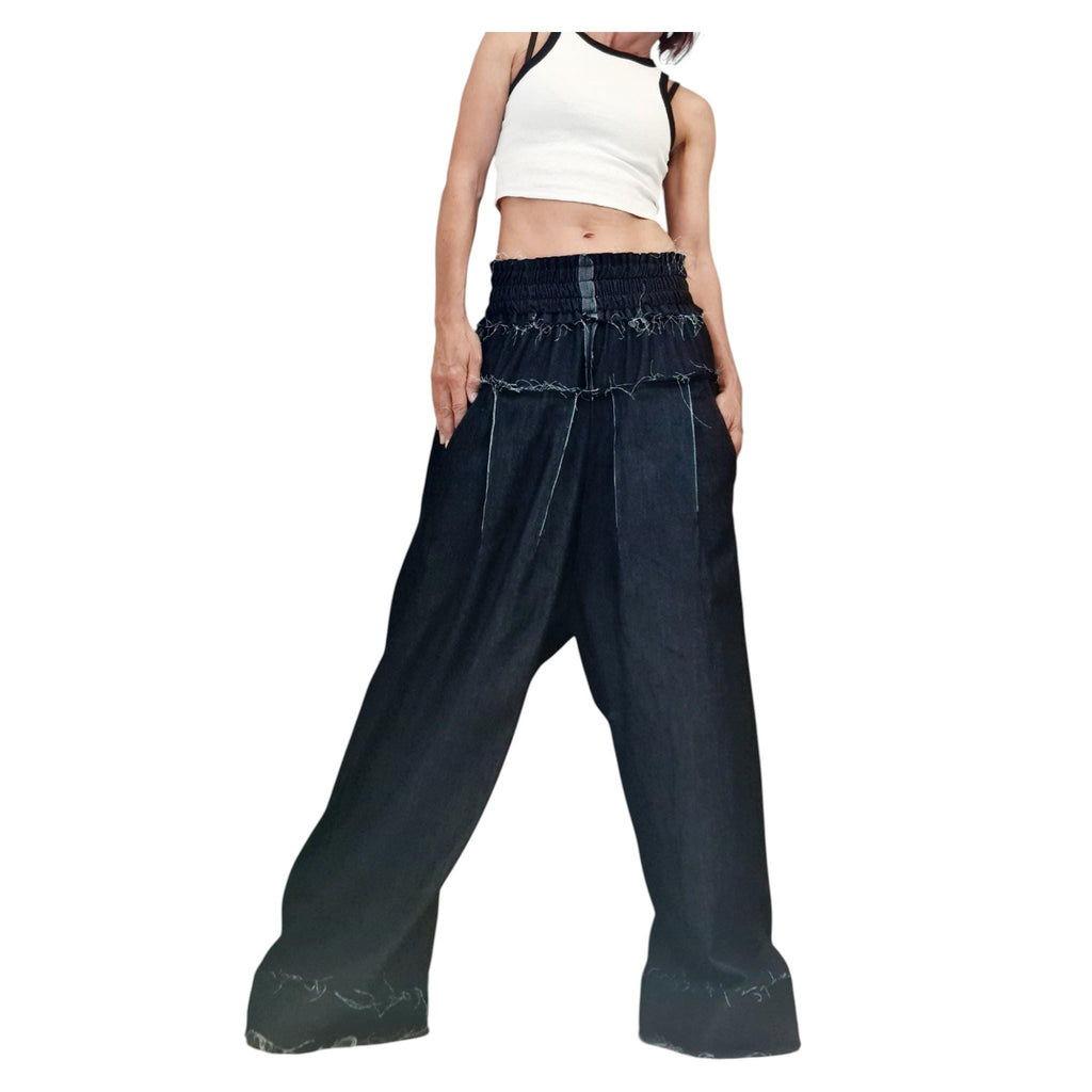 Avant Garde Denim Harem Pants, Women's Loose High Waist Trousers