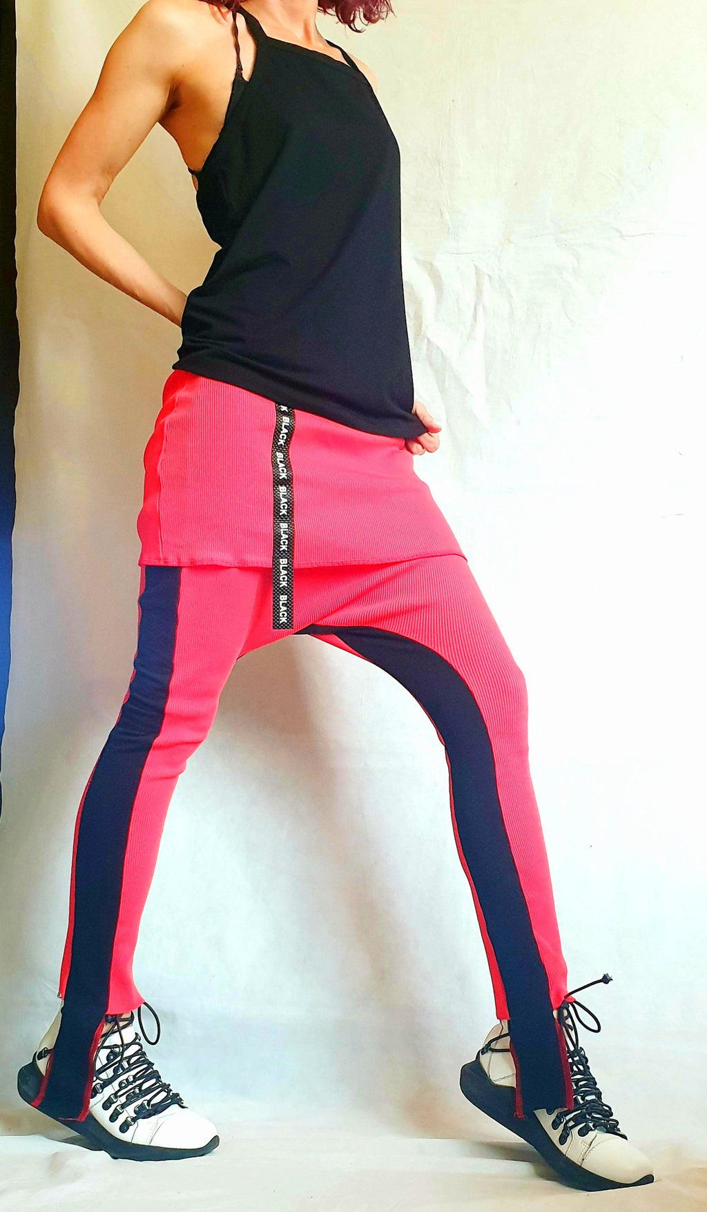 Cotton Rib Harem Joggers, Attached Panel, Slim Leg Pants