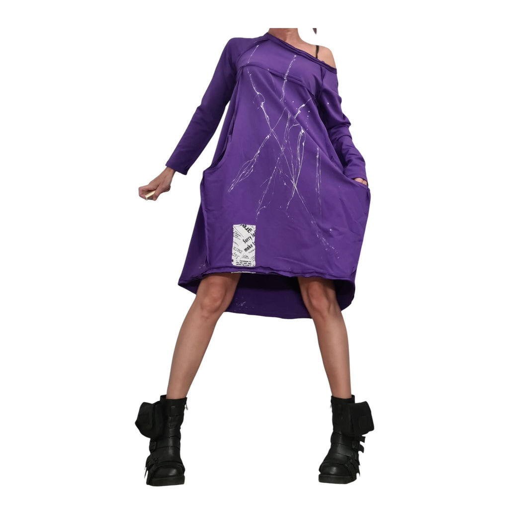 Royal Blue Cotton Dress, Asymmetric High Low Hem, Oversized Tunic Sweatshirt