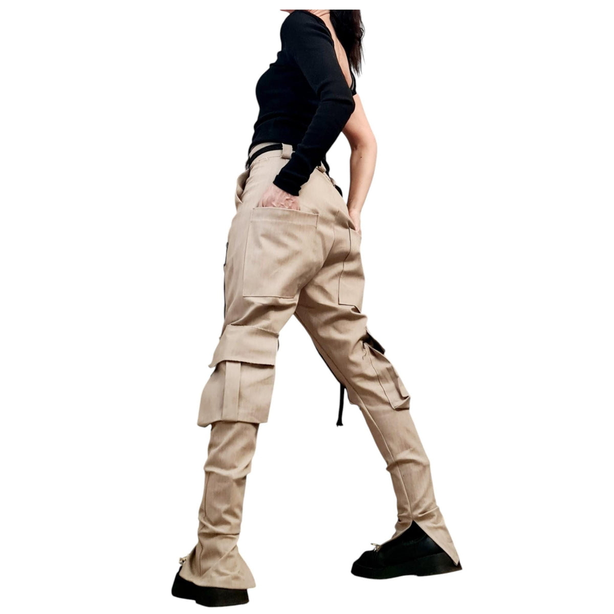 Extravagant Cargo Denim Pants, Fitted Casual Pants, Outer pockets