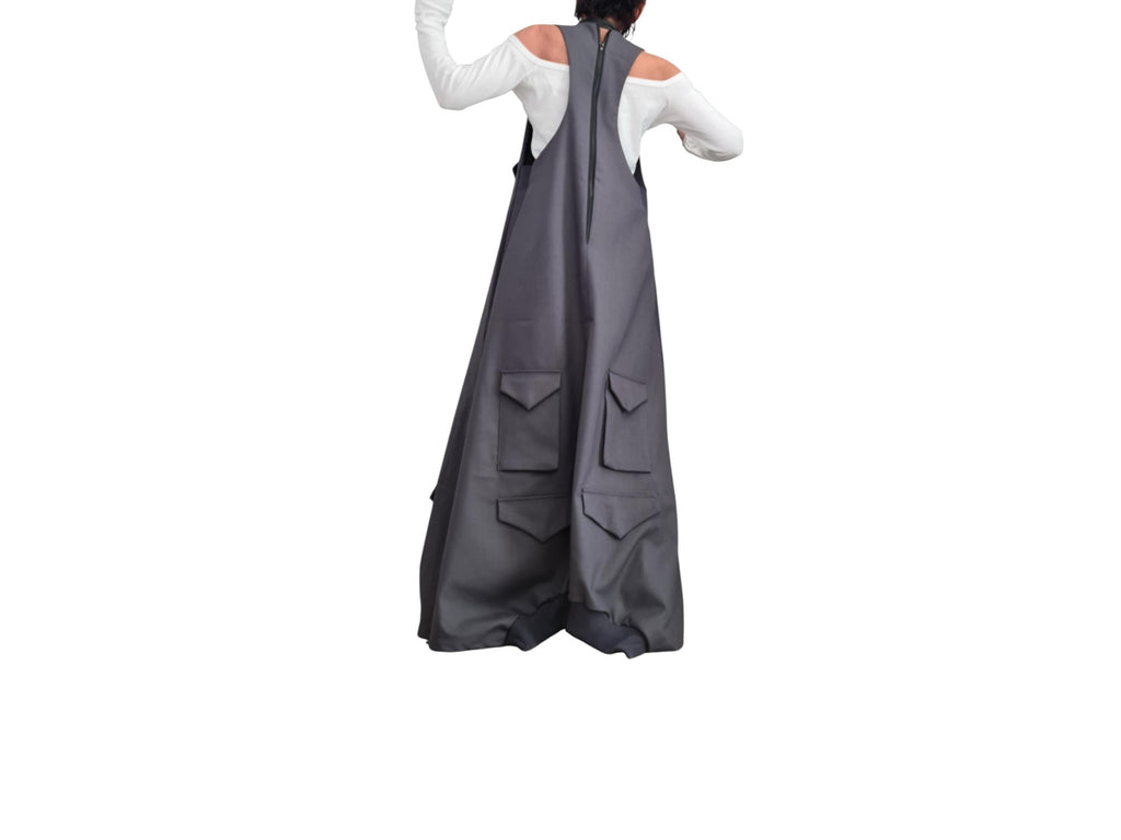 Avant Garde Asymmetric Maxi Dress | Oversized Cotton Sleeveless Gothic Design