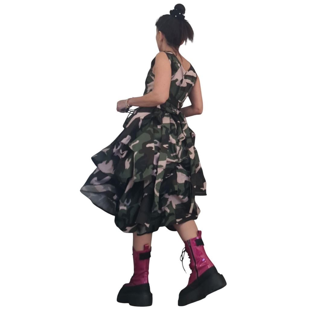 Camouflage Cotton Dress, Military Print , Midi Oversized xtravagant Handmade Clothing