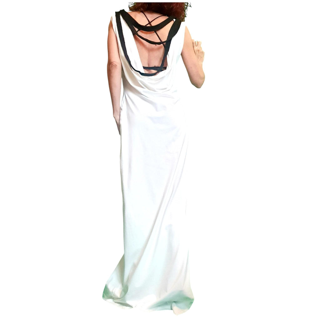 Black Gothic Maxi Dress Open Back Cotton French Terry Sleeveless Long Dress Women
